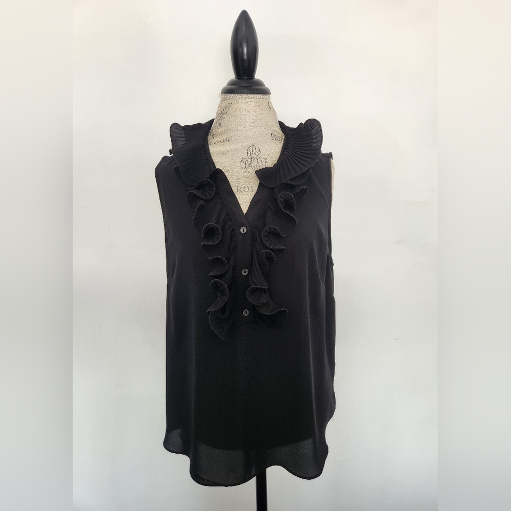 Women's Sami & Jo Black Ruffled Sleeveless Blouse